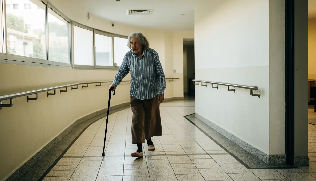 Entrada accesible de un centro comunitario español con rampa y pasamanos
