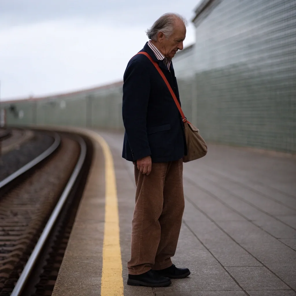 Persona esperando el tren en el andén para acudir a una cita administrativa